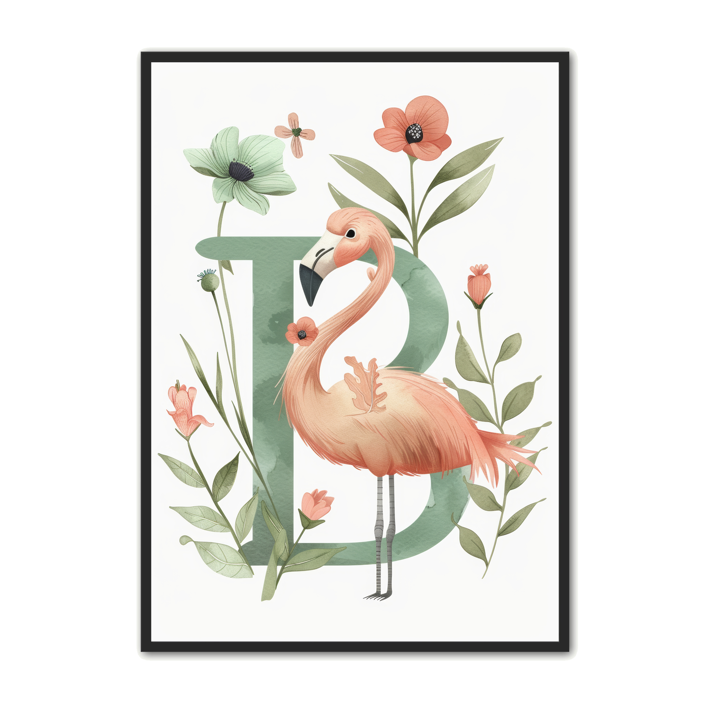 B Bogstav Plakat 19 - Flamingo